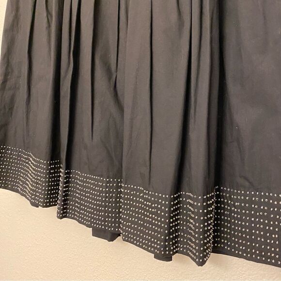 Talbots 100% Cotton Pleated Midi a line Flared Skirt Black seed Beaded hem -12P - Picture 2 of 11